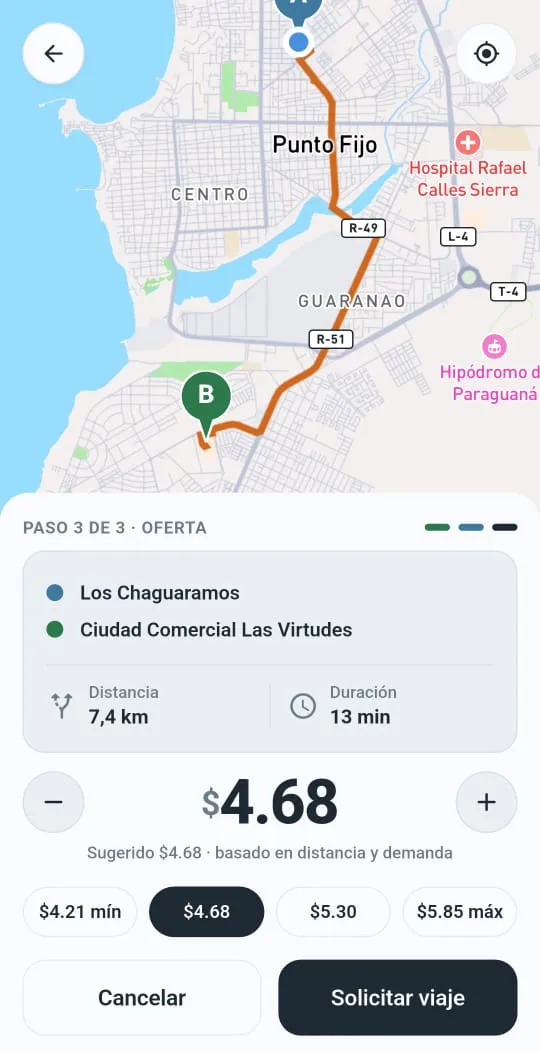 Pantalla de oferta de Limmu donde ajustas el precio de tu viaje